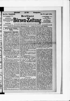 Berliner Börsen-Zeitung vom 18.04.1874