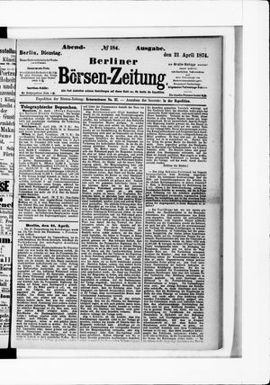 Berliner Börsen-Zeitung vom 21.04.1874