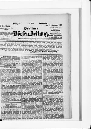 Berliner Börsen-Zeitung vom 22.09.1876