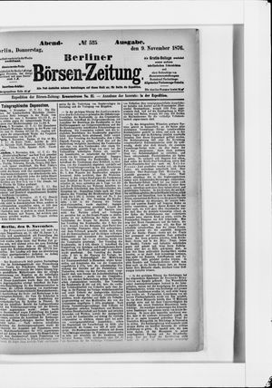 Berliner Börsen-Zeitung vom 09.11.1876