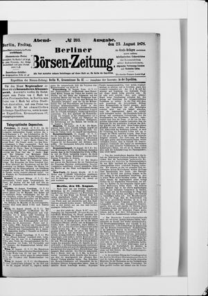 Berliner Börsen-Zeitung vom 23.08.1878