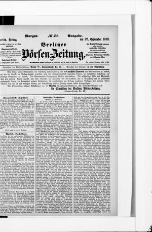 Berliner Börsen-Zeitung on Sep 27, 1878