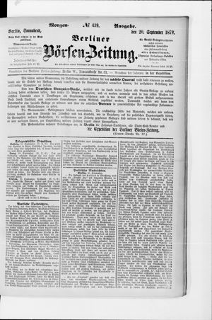 Berliner Börsen-Zeitung vom 20.09.1879