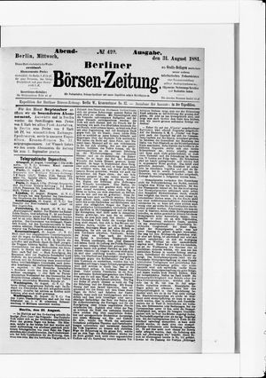 Berliner Börsen-Zeitung vom 31.08.1881