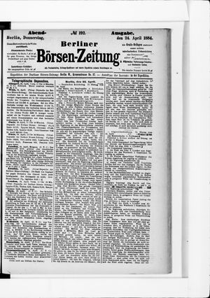 Berliner Börsen-Zeitung vom 24.04.1884
