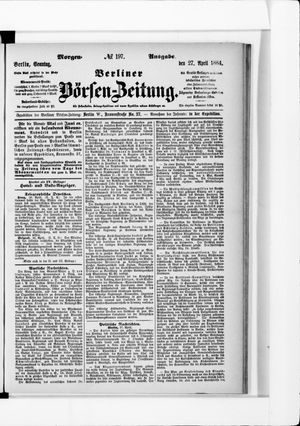 Berliner Börsen-Zeitung vom 27.04.1884