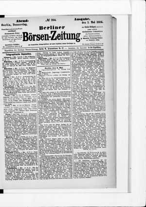 Berliner Börsen-Zeitung on May 1, 1884