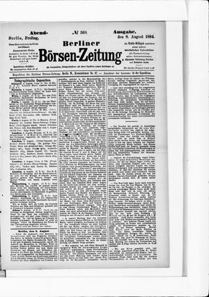 Berliner Börsen-Zeitung vom 08.08.1884