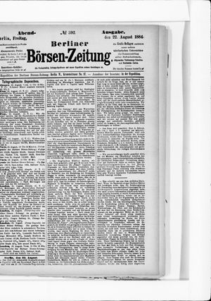 Berliner Börsen-Zeitung vom 22.08.1884