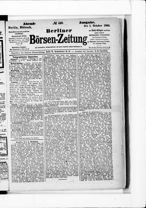 Berliner Börsen-Zeitung vom 01.10.1884