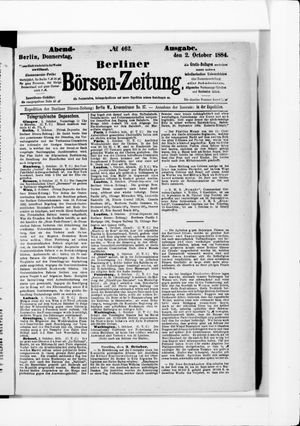 Berliner Börsen-Zeitung vom 02.10.1884