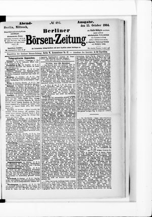 Berliner Börsen-Zeitung vom 15.10.1884