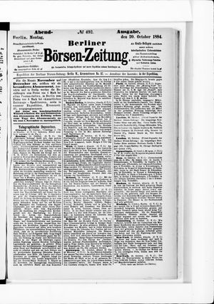 Berliner Börsen-Zeitung vom 20.10.1884