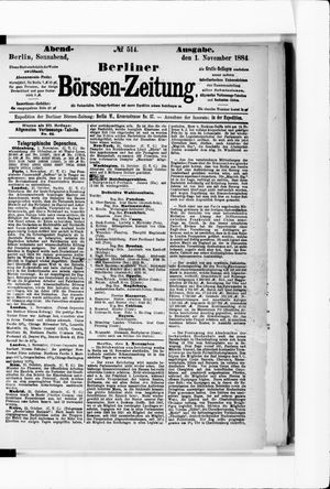 Berliner Börsen-Zeitung vom 01.11.1884