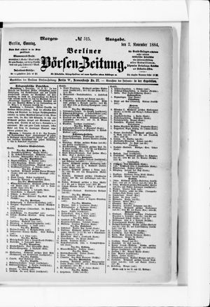 Berliner Börsen-Zeitung on Nov 2, 1884