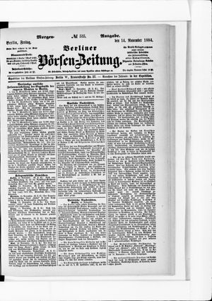 Berliner Börsen-Zeitung vom 14.11.1884