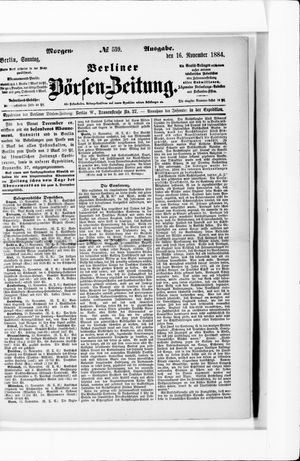 Berliner Börsen-Zeitung vom 16.11.1884