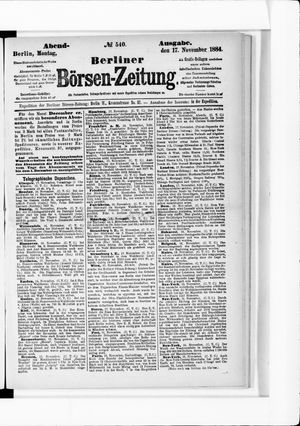 Berliner Börsen-Zeitung vom 17.11.1884
