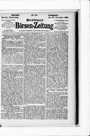 Berliner Börsen-Zeitung vom 20.11.1884