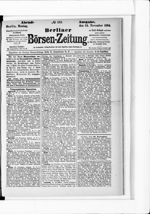 Berliner Börsen-Zeitung vom 24.11.1884