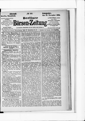 Berliner Börsen-Zeitung vom 29.11.1884