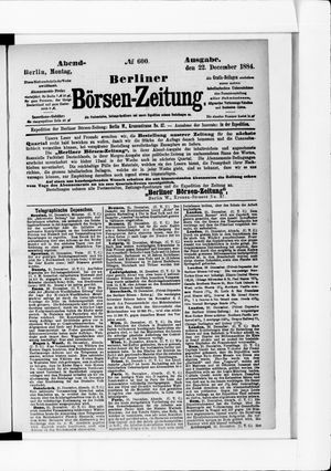 Berliner Börsen-Zeitung vom 22.12.1884