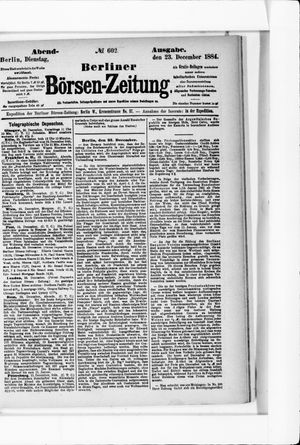 Berliner Börsen-Zeitung vom 23.12.1884