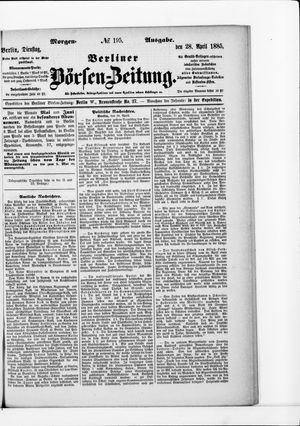 Berliner Börsen-Zeitung vom 28.04.1885