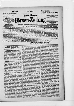 Berliner Börsen-Zeitung vom 26.09.1885