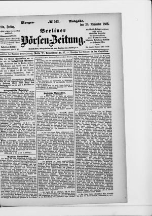 Berliner Börsen-Zeitung vom 20.11.1885
