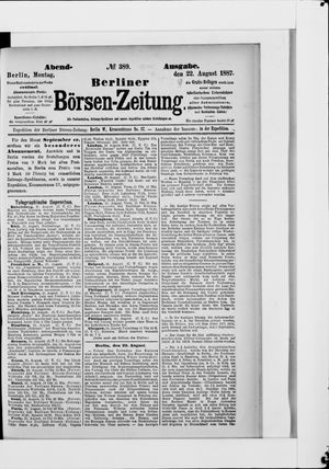 Berliner Börsen-Zeitung vom 22.08.1887