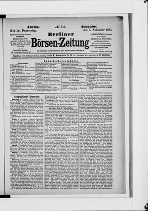 Berliner Börsen-Zeitung vom 03.11.1887