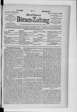 Berliner Börsen-Zeitung on Jan 4, 1888