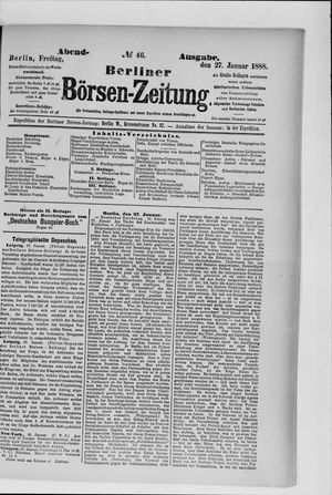 Berliner Börsen-Zeitung on Jan 27, 1888