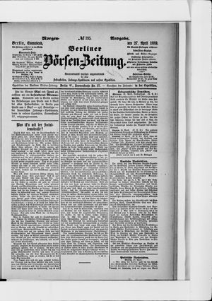 Berliner Börsen-Zeitung vom 27.04.1889