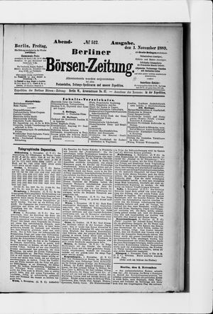 Berliner Börsen-Zeitung vom 01.11.1889