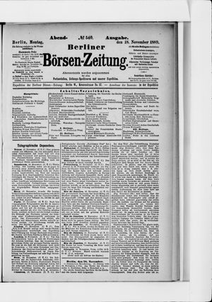 Berliner Börsen-Zeitung vom 18.11.1889