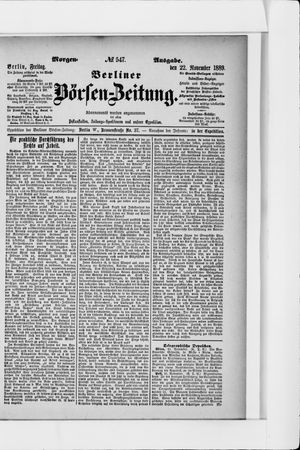 Berliner Börsen-Zeitung vom 22.11.1889