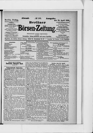 Berliner Börsen-Zeitung vom 24.04.1891