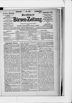 Berliner Börsen-Zeitung vom 01.09.1891