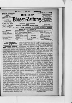 Berliner Börsen-Zeitung on Sep 12, 1891