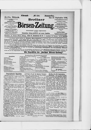 Berliner Börsen-Zeitung vom 23.09.1891