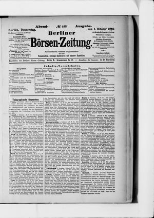 Berliner Börsen-Zeitung vom 01.10.1891
