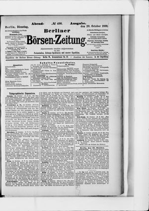 Berliner Börsen-Zeitung vom 20.10.1891