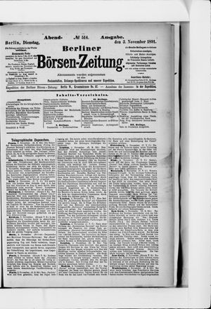 Berliner Börsen-Zeitung vom 03.11.1891