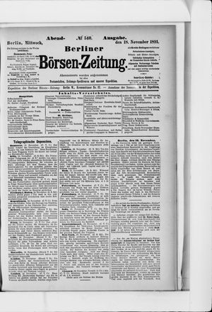 Berliner Börsen-Zeitung vom 18.11.1891