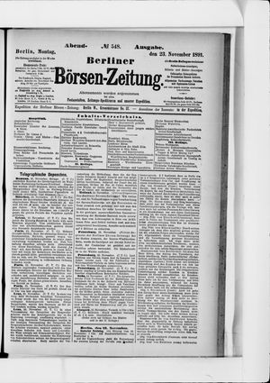 Berliner Börsen-Zeitung vom 23.11.1891