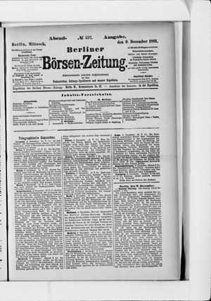 Berliner Börsen-Zeitung vom 09.12.1891