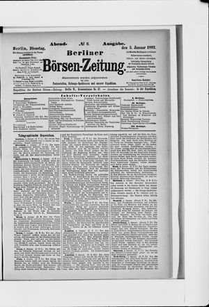 Berliner Börsen-Zeitung vom 05.01.1892