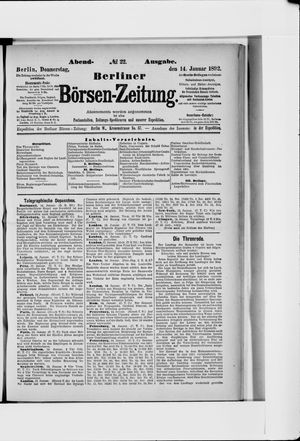 Berliner Börsen-Zeitung on Jan 14, 1892